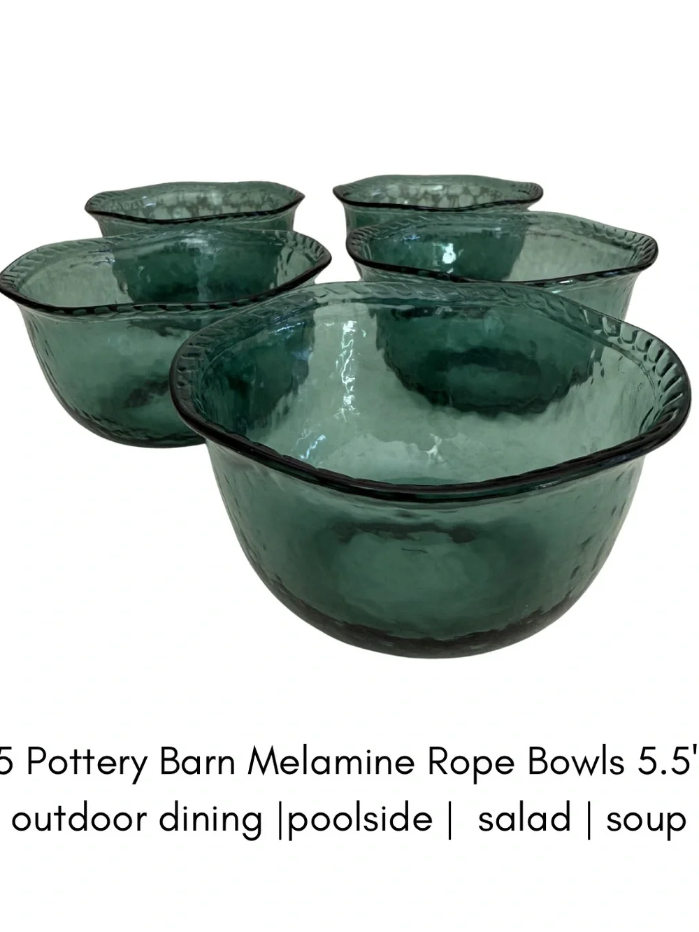 Pottery Barn Emerald Green Melamine Rope-Edge Bowls - Set of 5